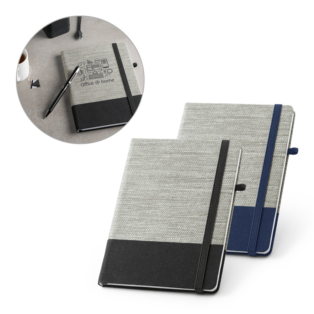 CADERNO A5 COM CAPA DURA EM PALHA E ALGODÃO CANVAS | Brindes Personalizados  - Liberty Brindes